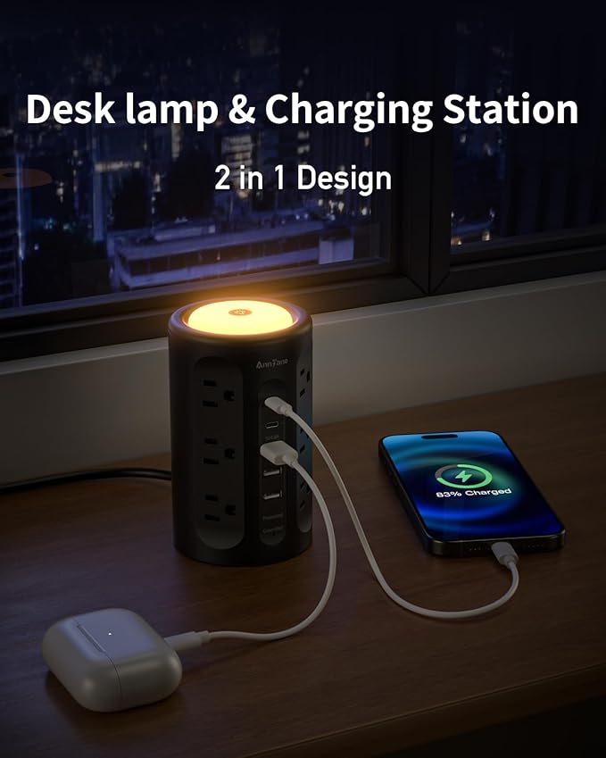 AnnTane Power Strip Tower with Night Light, Power Strip Surge Protector with - Image 3
