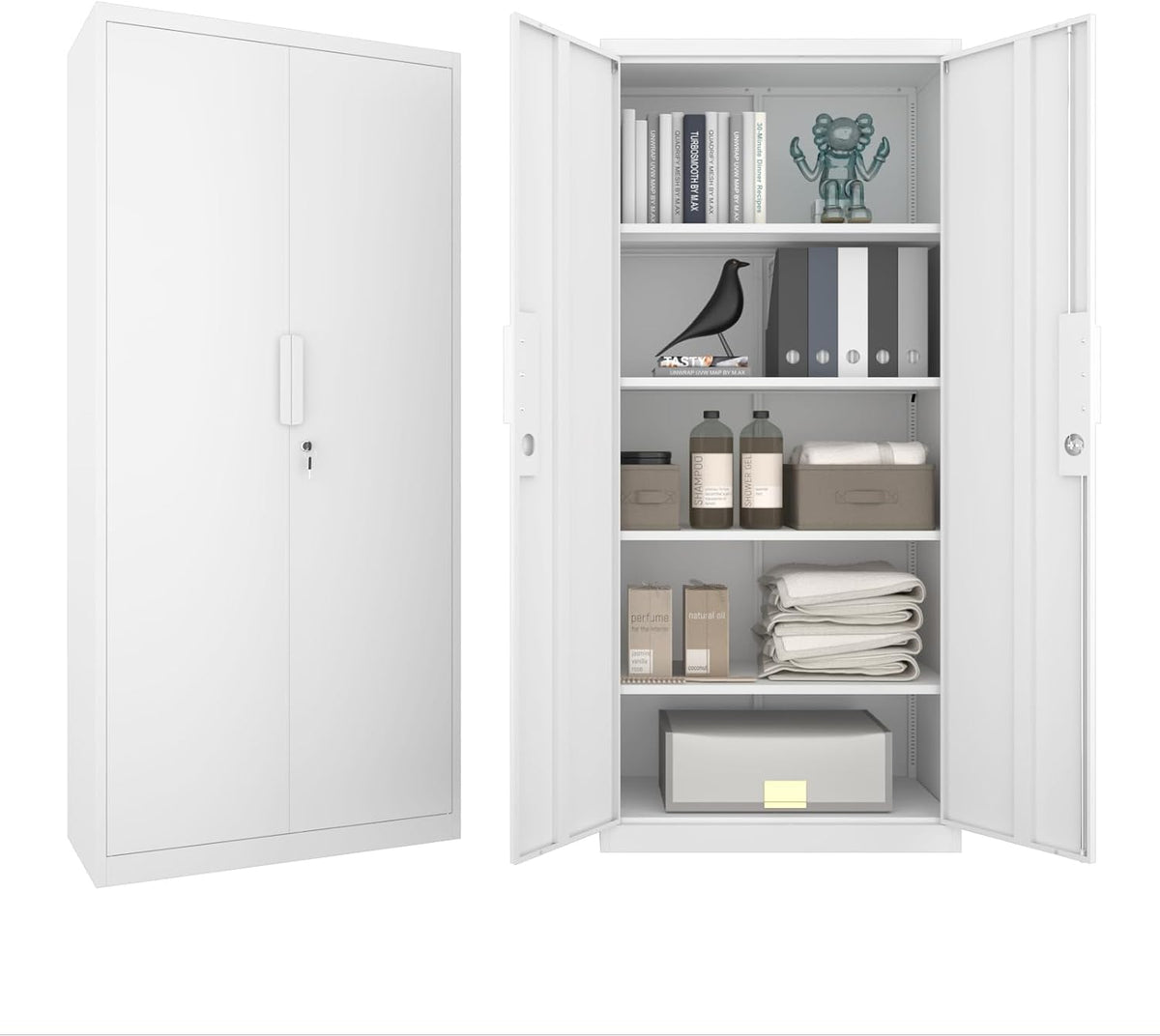 72" garage storage cabinet, white shown in use
