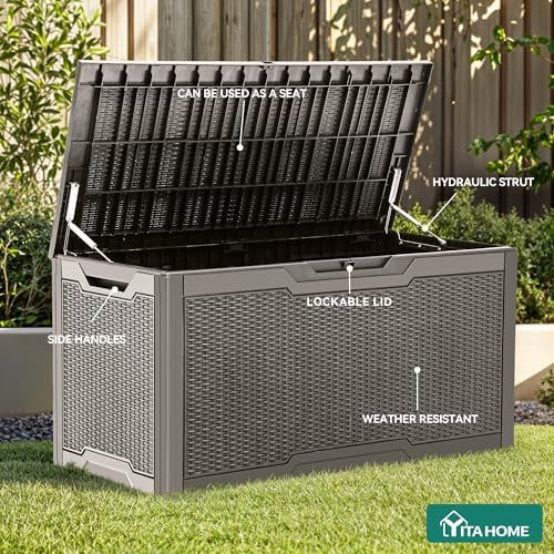 yitahome 100 gallon resin deck box, close-up detail