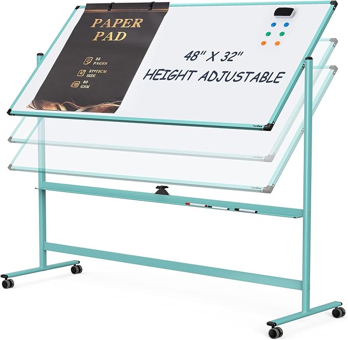 Rolling Whiteboard, 48x32 Inches Dry Erase Board by Tankee