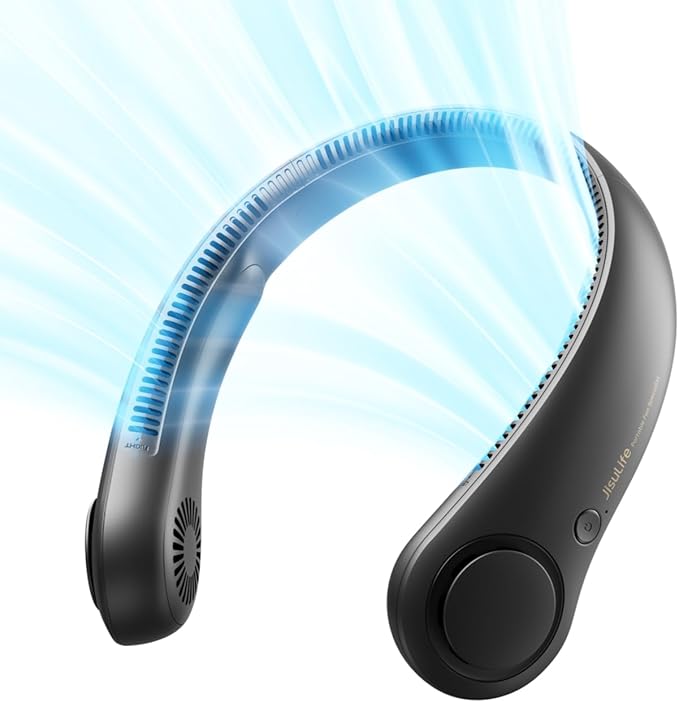 JISULIFE Portable Neck Fan, Hands-Free Bladeless, 5 Speeds, 4000 mAh Battery by LivechillStaycool