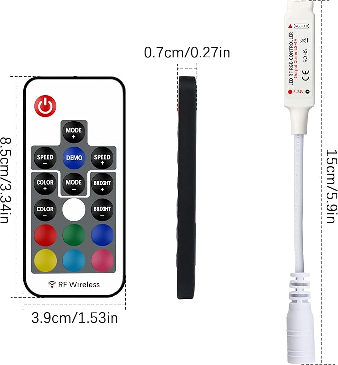 Taoellen RF Wireless Remote LED Controller, DC 5V-24V RGB Controller - Image 3