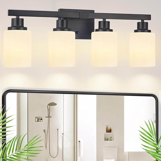 DIKAIDA Bathroom Light Fixtures, 4-Light Matte Black Bathroom Vanity Lights - Image 8