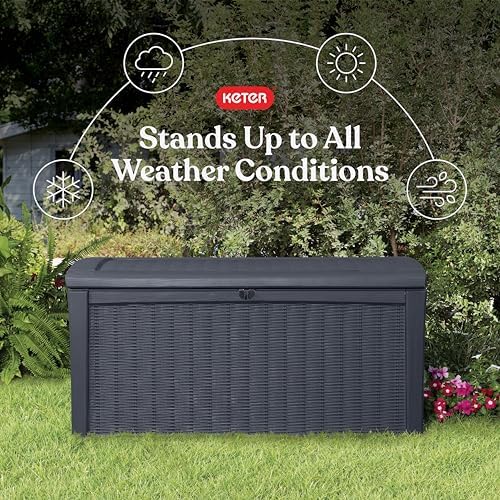 keter borneo outdoor storage deck box, 110 gallon, close-up detail