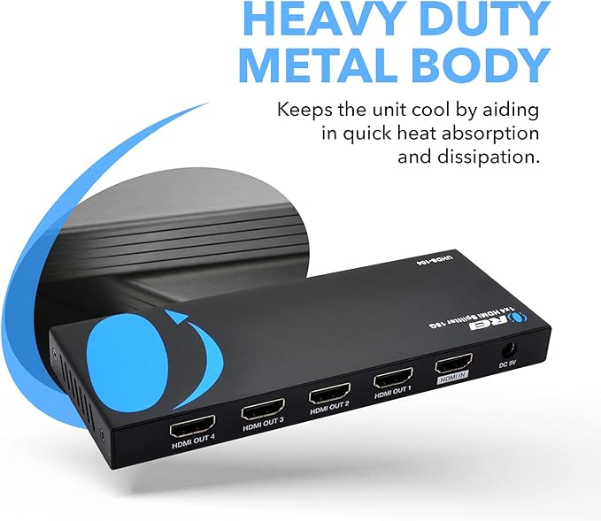 OREI HDMI Splitter 1 in 4 Out – 1x4 4K@60Hz HDMI 2.0 UHD Powered 4-Port HDMI - Image 9