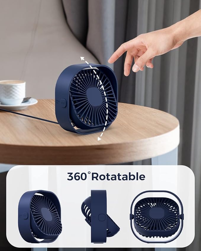 RJVW 4 Inch Small USB Desk Fan, 3-Speed Portable & 360°Rotatable Mini Cooling - Image 6