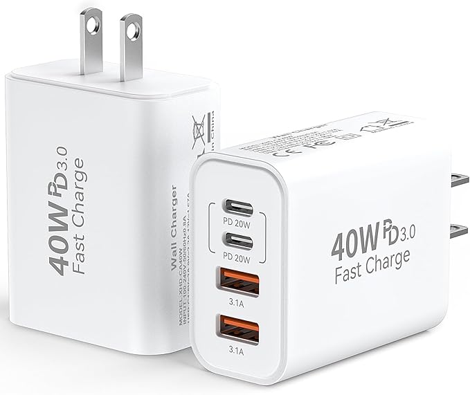 USB C Wall Fast Charger Block, 40W 4-Port Type C Charger Fast Charging Blocks by Duloch
