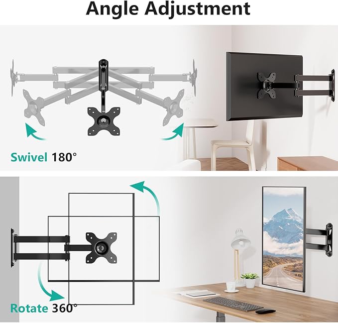 WALI TV Wall Mount Articulating LCD Monitor Full Motion 15 inch Extension Arm - Image 6