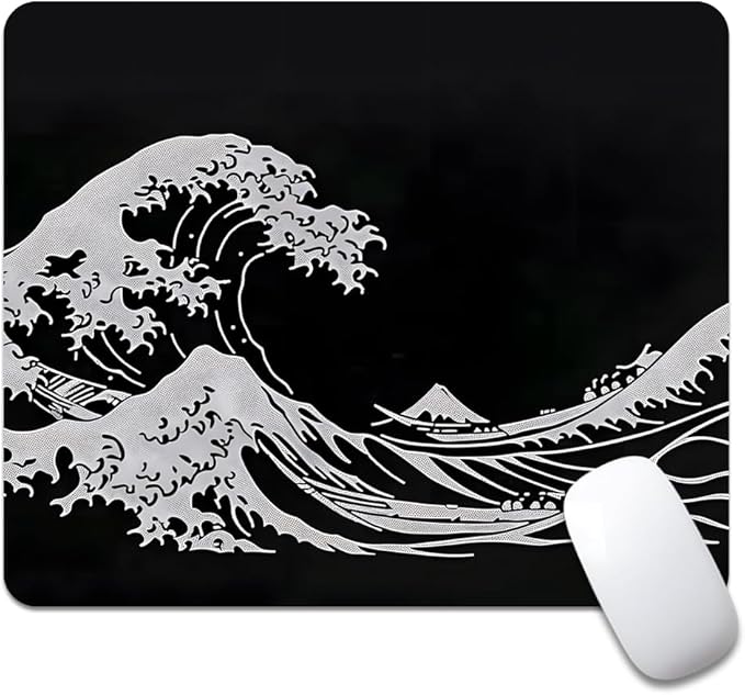Black Wave of Kanagawa Square Mouse pad, Waterproof, Anti Slip Rubber Base by Goodsprout