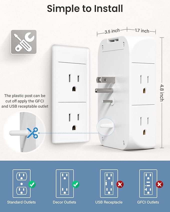 Mifaso 3-Sided Multi Plug Power Strip, Wall Extender - Image 8
