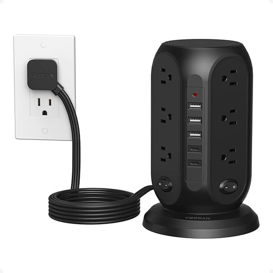 Black Surge Protector Power Strip by TESSAN