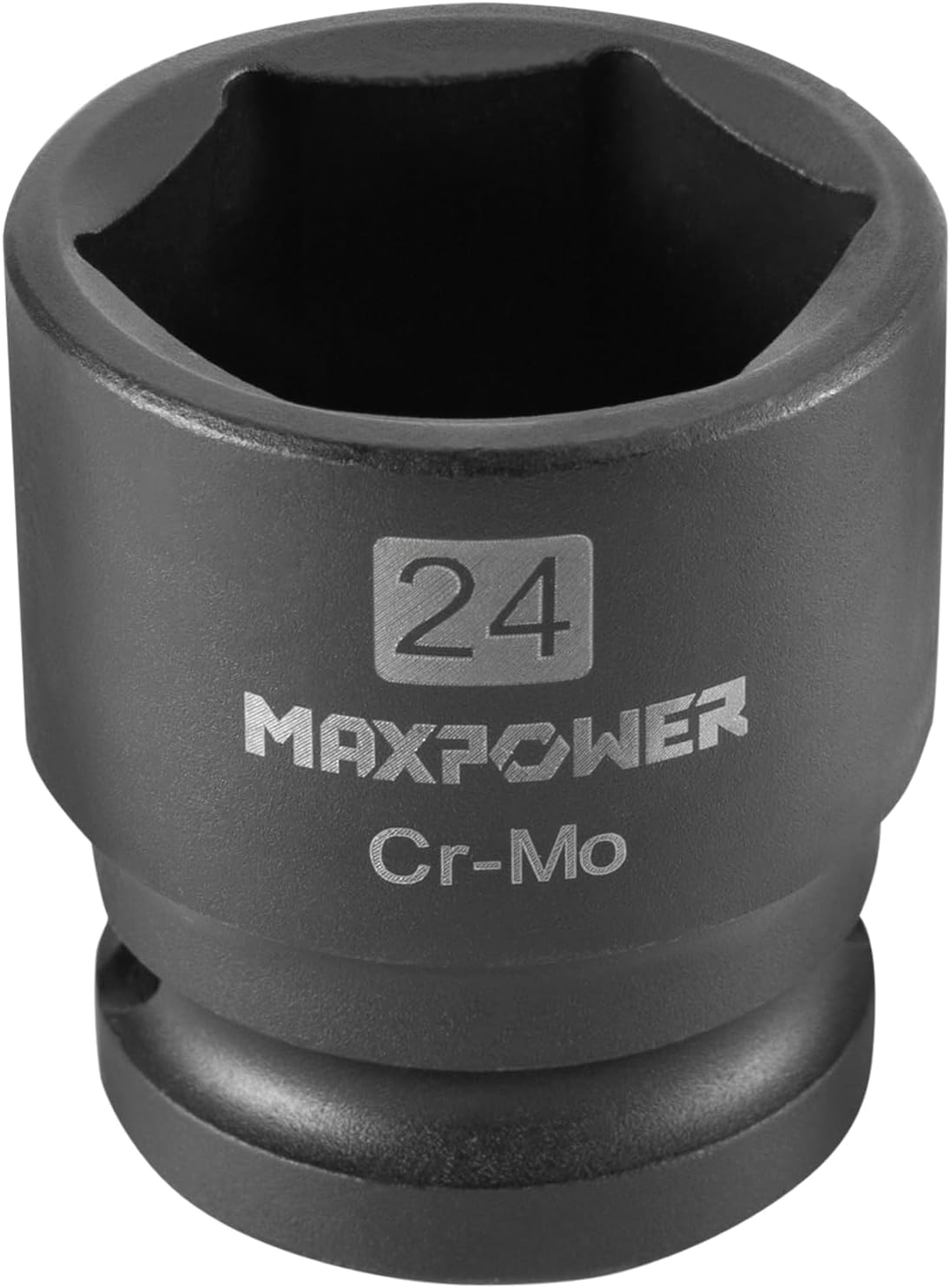 MAXPOWER 1/2" Drive 24mm Standard Impact Socket, Heat-Treated Chrome Molybdenum Steel, 6-Point Design, Metric