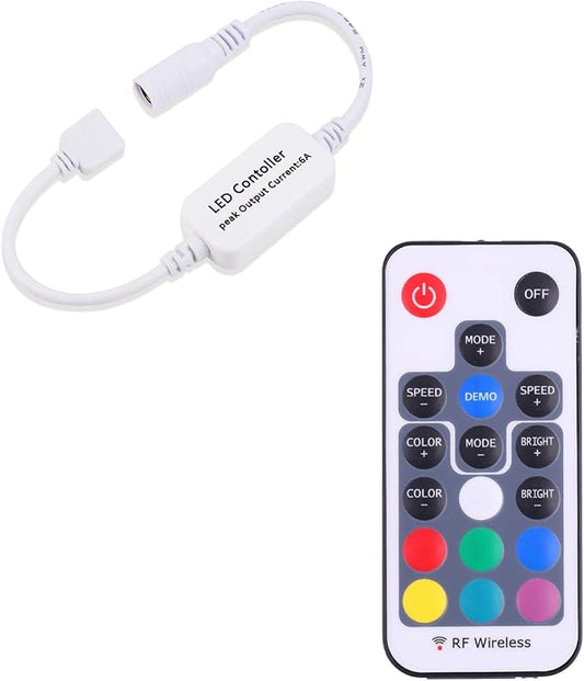 Mini Remote Controller for RGB Color LED Strip Lights, RF Dimmer for 12V DC LED by AIBOO