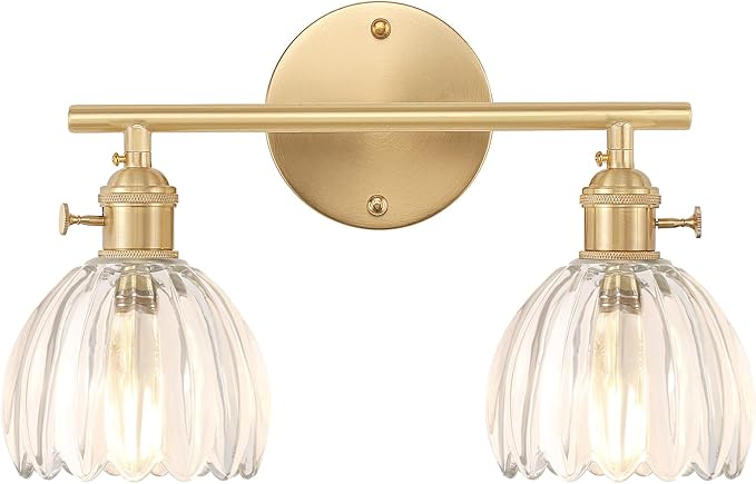 Shenmoyl Bathroom Light Fixtures, 2-Light Brass Vanity Wall Light Over Mirror by Shenmoyl