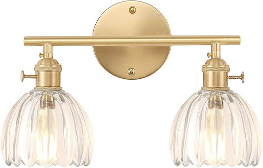 Shenmoyl Bathroom Light Fixtures, 2-Light Brass Vanity Wall Light Over Mirror by Shenmoyl