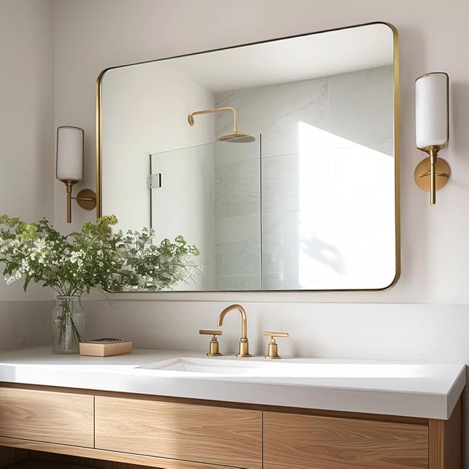 ANDY STAR Gold Bathroom Mirror for Wall, 20x28” Brushed Brass Metal Rounded - Image 5