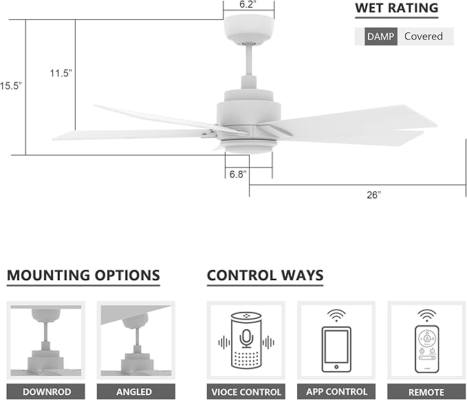 SMAAIR Smart Wifi LED Ceiling Fan, 52inch Plywood Indoor/Outdoor smart ceiling - Image 7