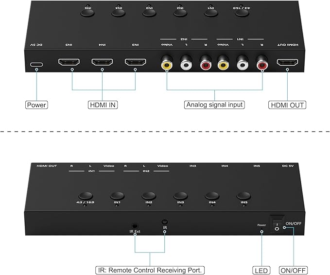 Y.D.F 3 Way HDMI 2.0 Switcher + 2 RCA to HDMI Converter 2 Way AV Composite CVBS - Image 4