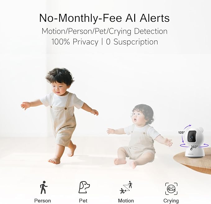 2.5K Security Camera Indoor, Non-Subscription AI Person/Pet/Cry Detection - Image 3