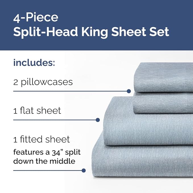 Split Head King Sheet Set – 4 Piece Flex Split Top King Sheets - Image 2