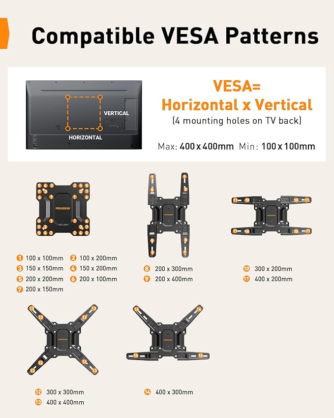 Perlegear Full Motion TV Mount for Most 26–65 inch Flat or Curved TVs up to 82 - Image 3