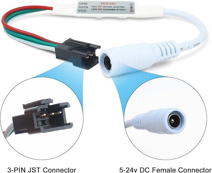 RGBZONE WS2812B RF LED Controller, 3-PIN Mini LED Strip Lights Controller - Image 4