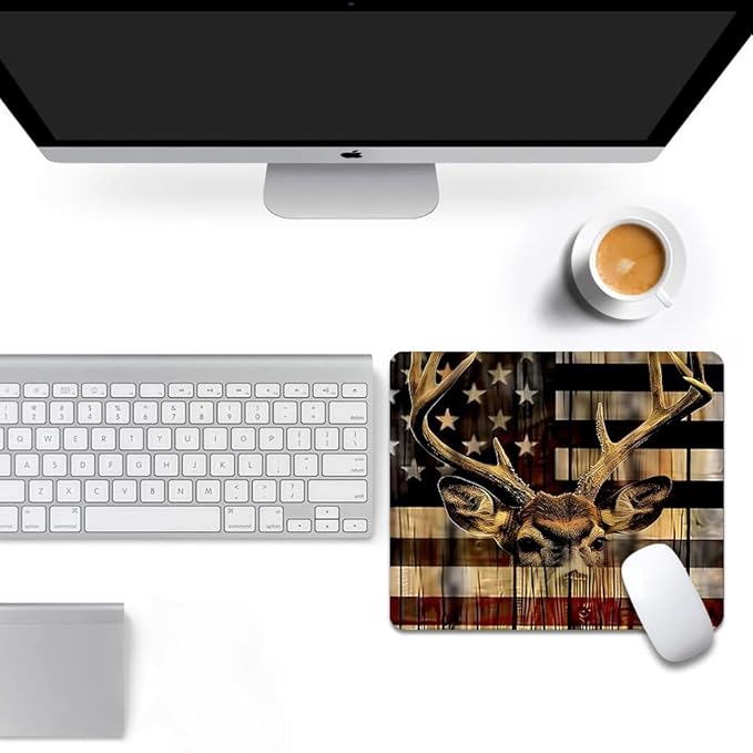 Wood Grain American Flag Hunting Deer Square Mouse pad, Waterproof, Anti Slip - Image 6