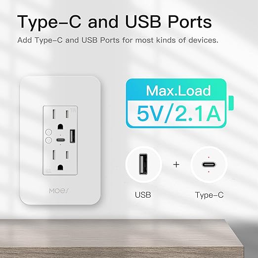 MOES Smart USB Wall Outlet Receptacle - Image 2