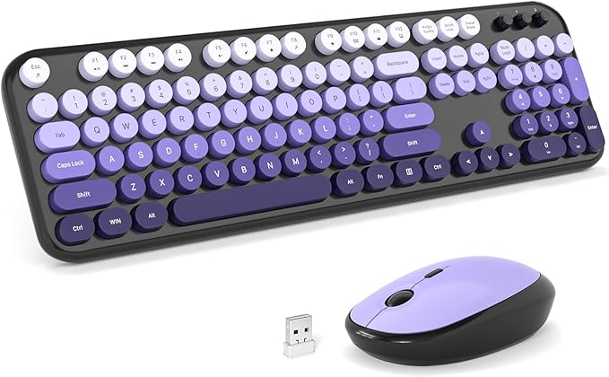 MOFII Wireless Keyboard and Mouse Combo, Full Size 2.4G Retro Round Computer by MOFII