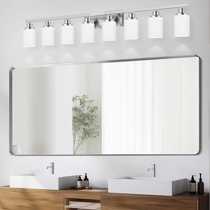 DIKAIDA 8-Light Bathroom Light Fixtures, 52inch Nickel Vanity Light - Image 5