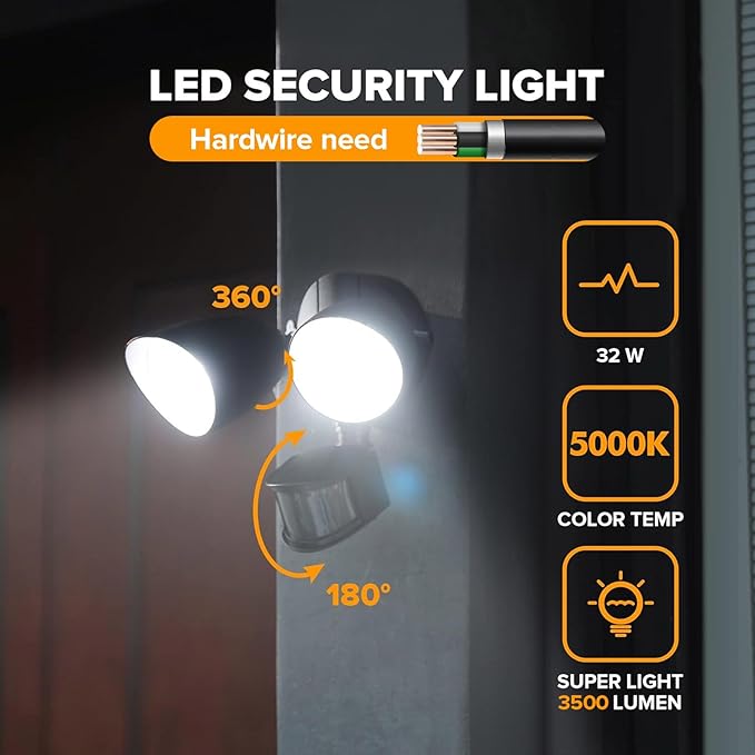 UME 2 Pack 32W 3500 Lumen LED Security Lights Motion Sensor Light Outdoor - Image 2
