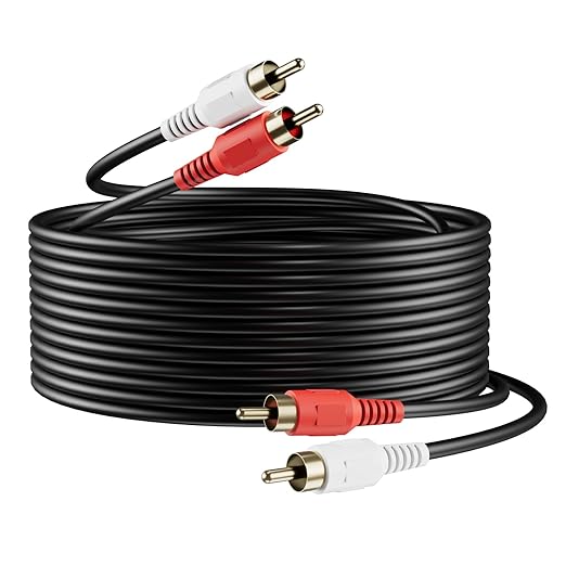 Sjorks RCA Cable 75ft, 2RCA Male to 2RCA Male, Audio Stereo Subwoofer Cable by Sjorks
