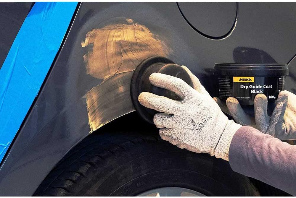 Mirka Dry Guide Coat Black, For Auto Body Sanding on Light Surfaces, 100g | Reveals Scratches, Pinholes and Low Spots in Primer & Filler; Flexible Applicator Applies Evenly with No Dry Time or Masking