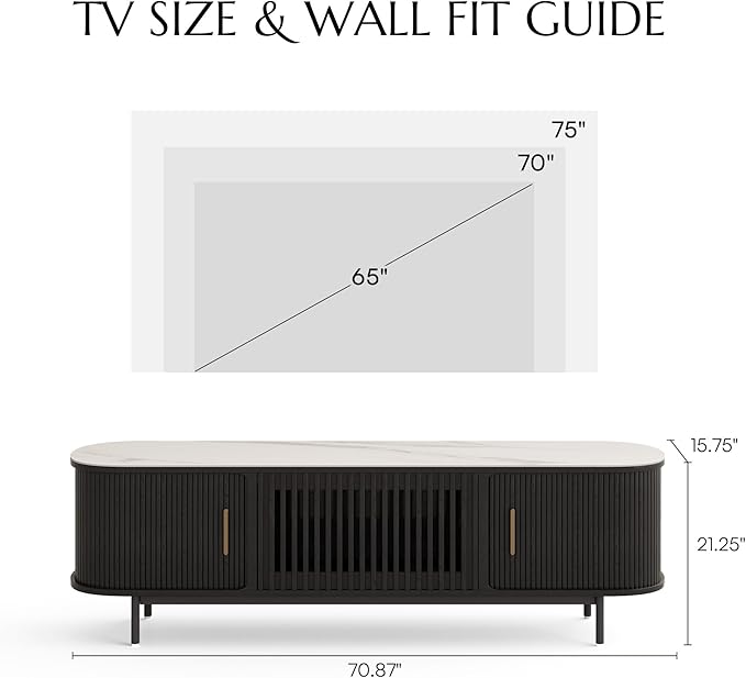 POVISON Fully-Assembled Mid Century Modern Black TV Stand - Image 7