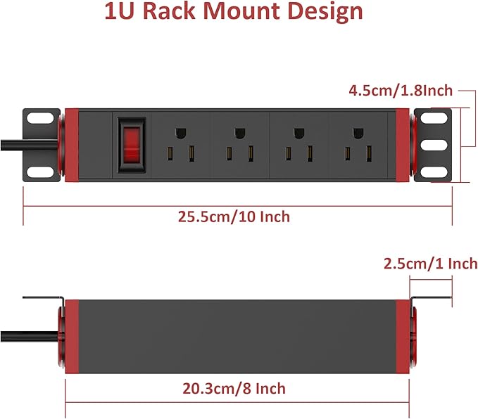 10 Inch Rack PDU Power Strip, 1U RackMount Surge Protector Power Strip with15A - Image 6