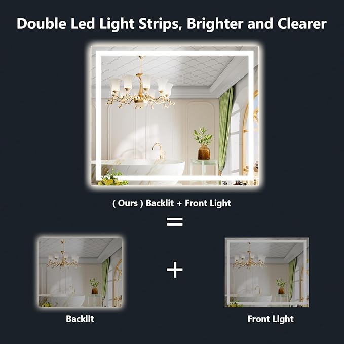 YEELAIT 51x40 Inch LED Bathroom Mirror - Image 2