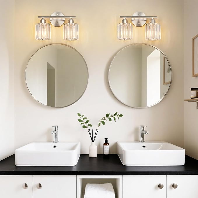 FDPBY Modern 2 Light Crystal Vanity Light, Brushed Nickel Vertical Bathroom - Image 7