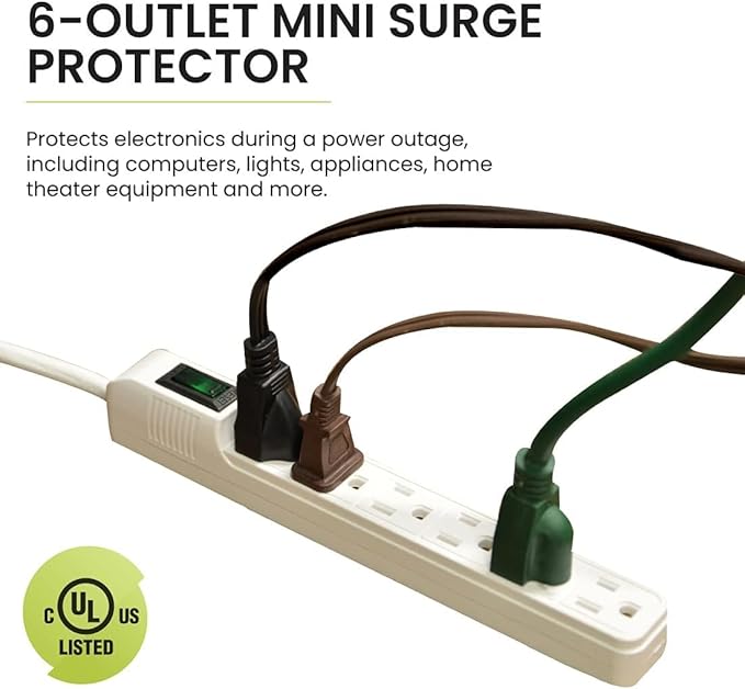 GoGreen Power Inc. 6 Outlet Surge Protector, 2FT Cord, 2 Pack - Image 3