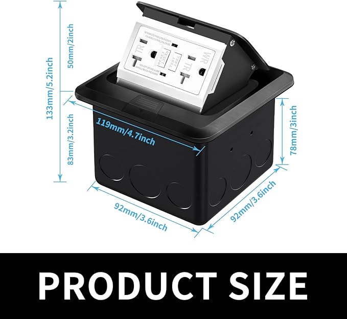 Vagueior Recessed Floor Electrical Outlet Kit, Waterproof Electrical Outlet - Image 2