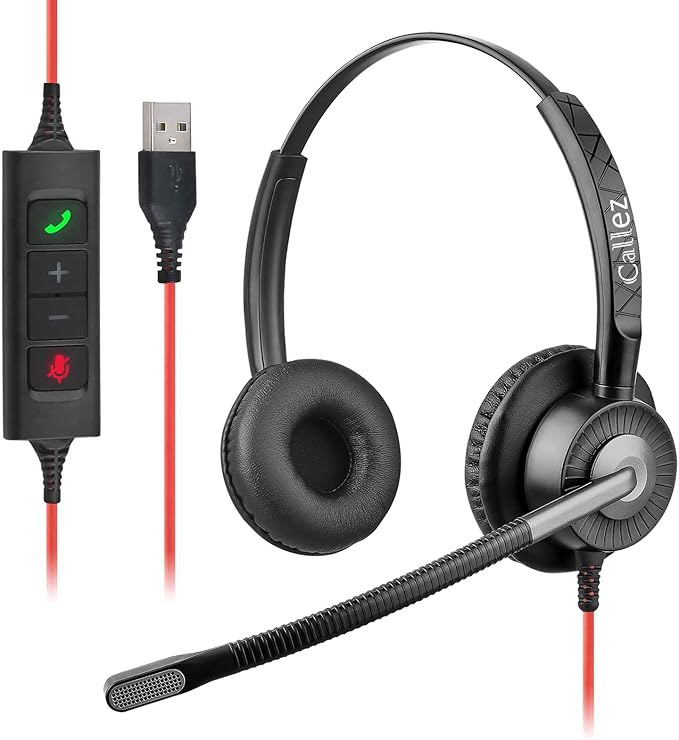 Callez Wired USB Headset with ENC Dual Noise Cancelling Mics, On-Ear Computer by Callez