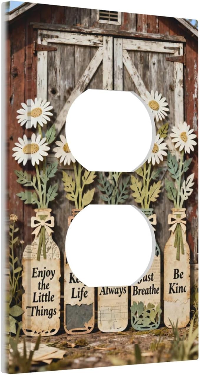Bvtewkhz Rustic Daisy Barn Door Flowers Duplex Outlet Decorative Light Switch - Image 2