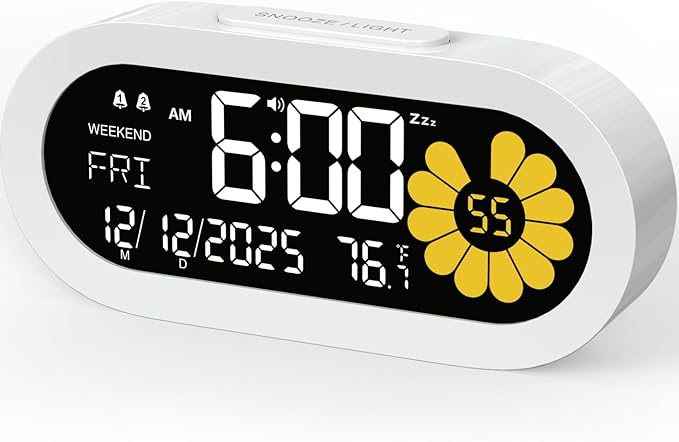 DOOMAY Digital Alarm Clock for Bedroom: Dual Alarm Bedside Clock VA LCD Display by DOOMAY
