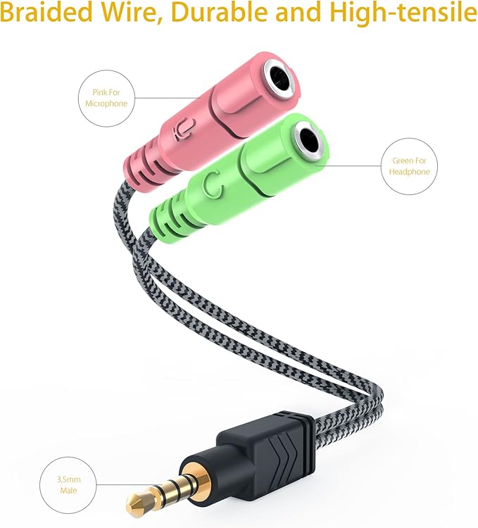 MillSO Headphone Mic Splitter 3.5mm Headset Adapter 2 TRS Female to TRRS Male - Image 6