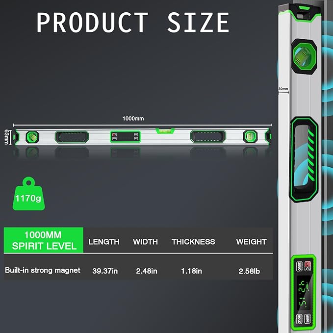 Kanayu Digital Level Digital 40'' LCD Display Magnetic Torpedo Level Tool - Image 2