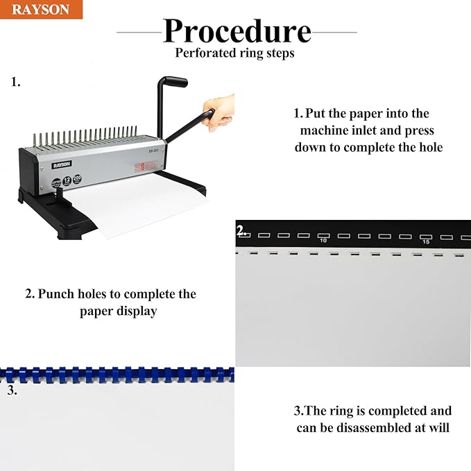 RAYSON SD1202 Comb Binding Machine, 19 Holes, Max Punching Letter Size - Image 2
