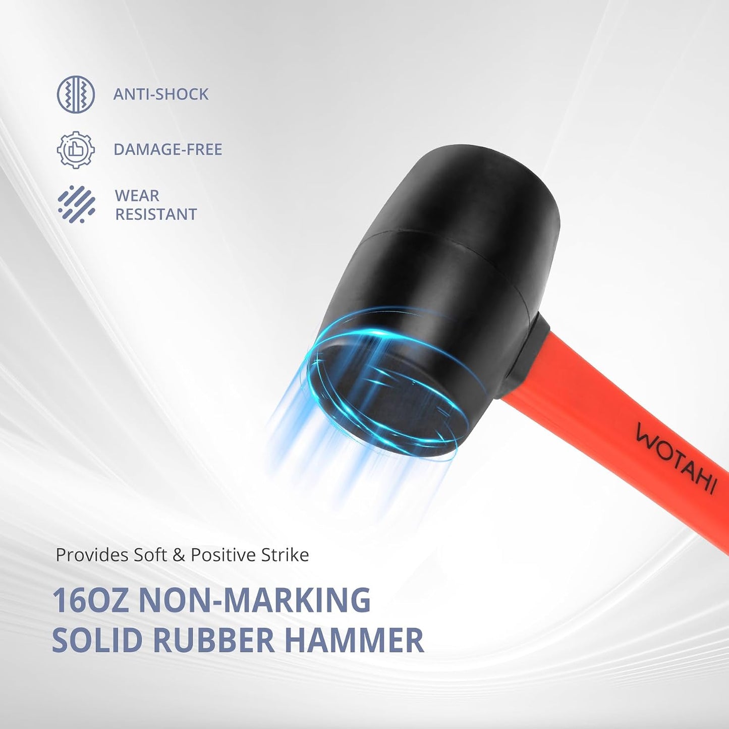 16 oz Rubber Mallet Hammer | Double Faced Solid Head and Soft Grip Fiberglass Handle