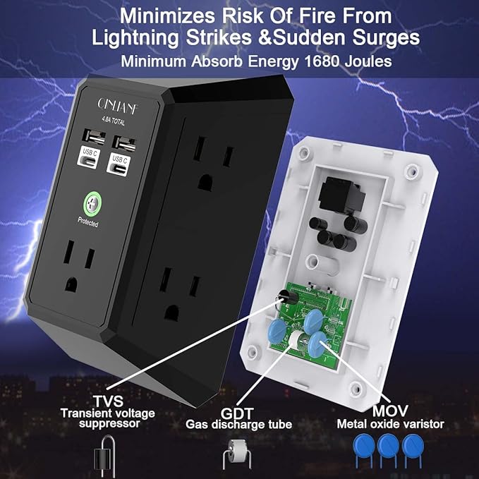 USB Wall Charger, Surge Protector, QINLIANF 5 Outlet Extender - Image 6