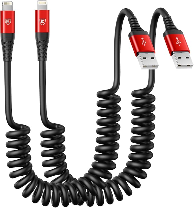 2 Pack Coiled Lightning Cable 3ft, iPhone Charger Cable by KIYODA