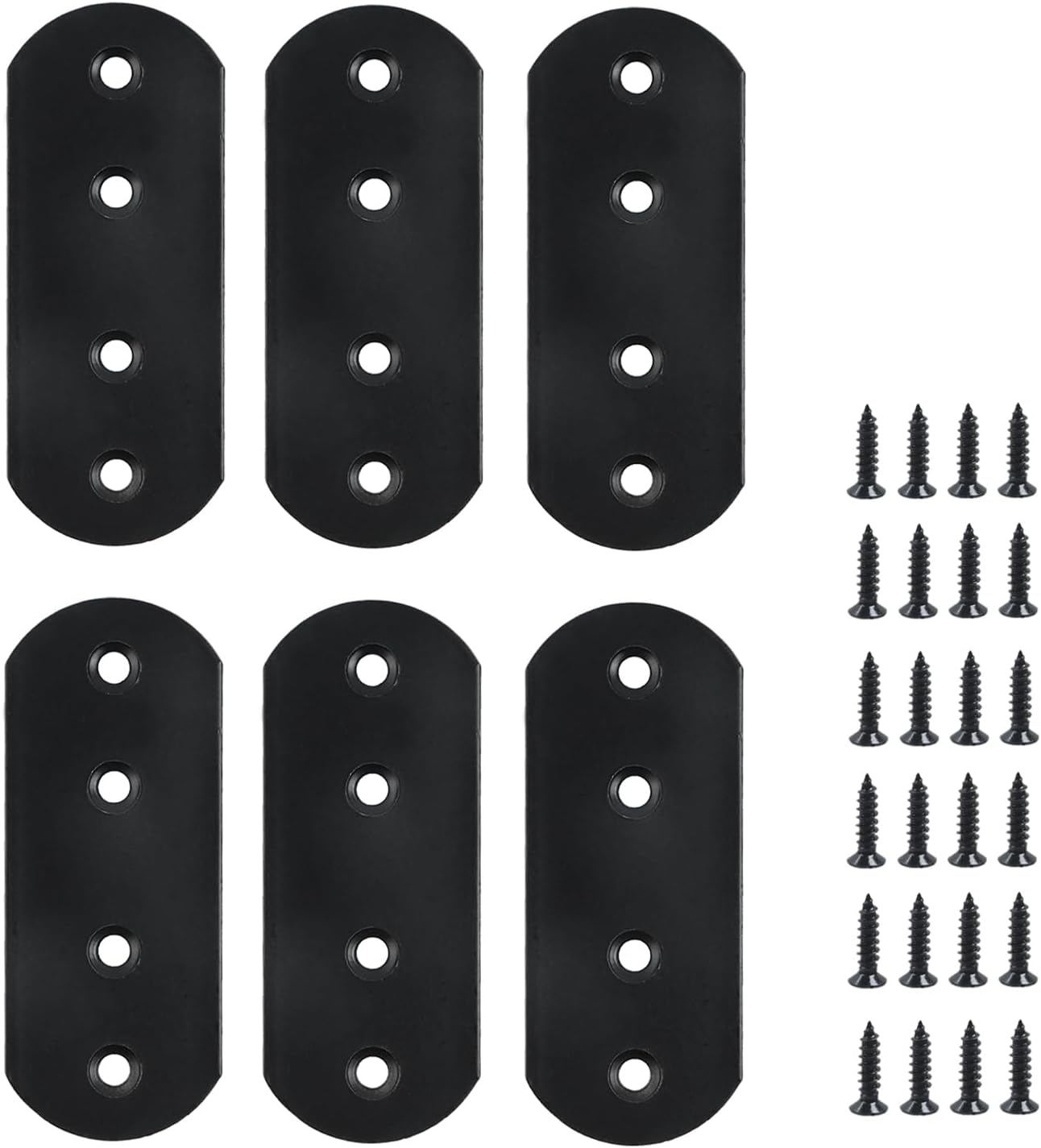 T Tulead Black Straight Brace Metal Flat Brackets 3.7"x1.5", 6PCS | Melding Plates, Repair Fixing Brace, with Screws