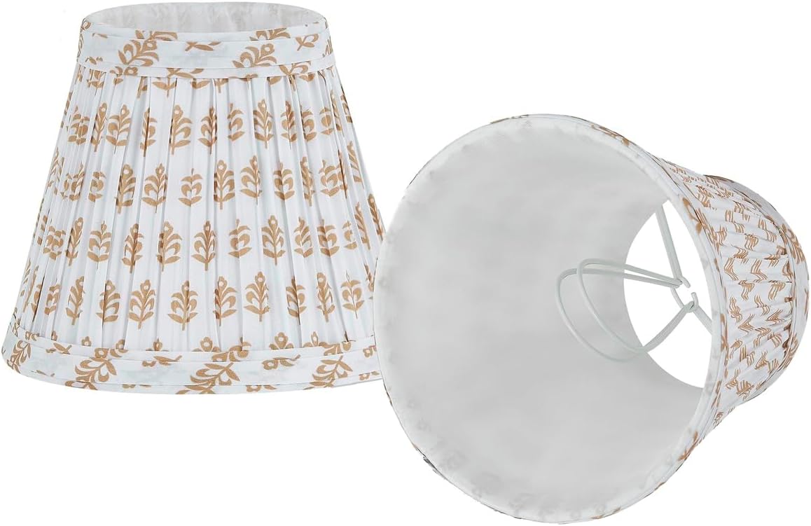 Chandelier Shades Set of 2,Mini Lamp Shade 3" Top x 5.5" Bottom x 4.7" Slant,Small Lamp Shades Clip On Bulb,Pleated Chandelier Lamp Shades,Fabric Lampshades that Attach to The Bulb(Brown Floral)